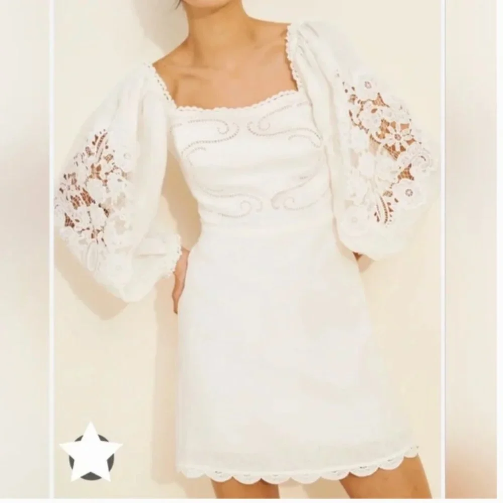 Farm Rio off-white embroidered euroflax premium cotton mini dress size XS - Picture 6 of 6